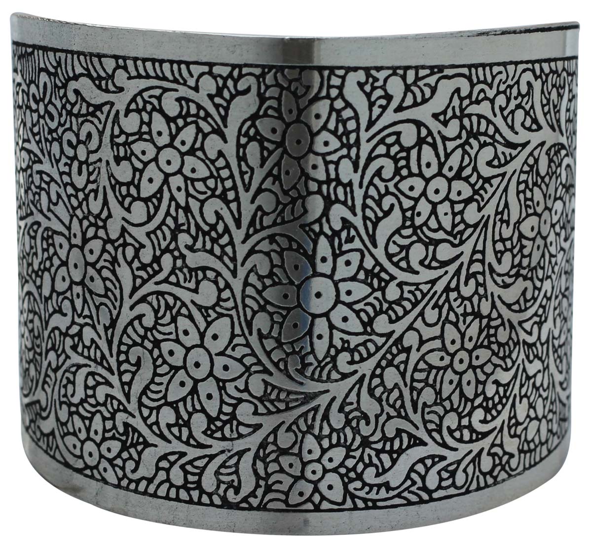 Wholesale Bracelets from India – Antique-Look Cuff Bracelet – Cast in Brass – Nickel Plated & Black Shading – Floral & Leafy Motifs – Bracelets in Bulk